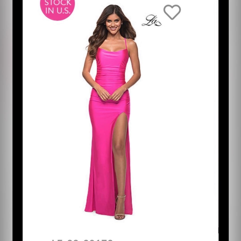 PromGirl hot pink prom dress, only worn once, form fitting, leg slit, open back